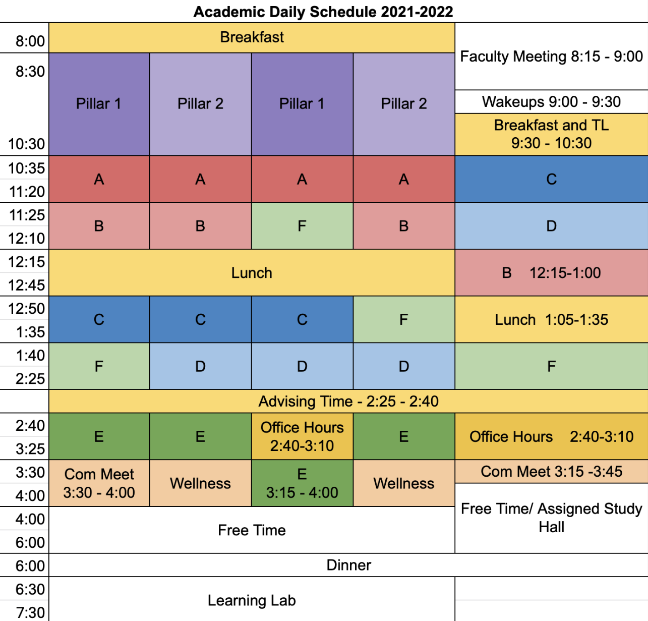 Sample Schedule 2021-2022
